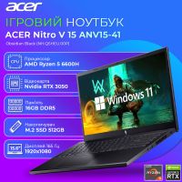 Новый ноутбук Acer Nitro V ANV15-41 Obsidian Black 15.6" FHD IPS 165 Гц AMD Ryzen 5 6600H Nvidia RTX 3050 6GB 16GB DDR5 + SSD