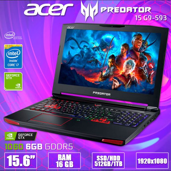 Крутий Потужний Ігровий ноутбук Acer Predator 15 G9-593 N15P3 15.6" i7 6700HQ Nvidia GTX 1060 6GB 16GB + SSD