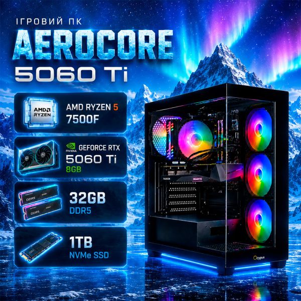 Игровой ПК AeroCore 5060 Ti | Ryzen 5 7500F | RTX 5060Ti 8GB | 32GB DDR5  |SSD 1ТB