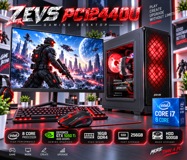 АКЦИЯ! Игровой компьютер + Монитор 24" КРУЧЕ чем Intel i7 8 ЯДЕР + GTX 1050TI + SSD M.2+500GB HDD +Клавиатура +Мышка (ZEVS PC12440U)