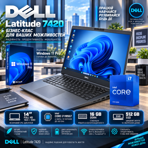 Потужний Ноутбук Dell Latitude 7420 14'' FHD WVA i7-1185G7 16GB 512GB SSD (БУ)