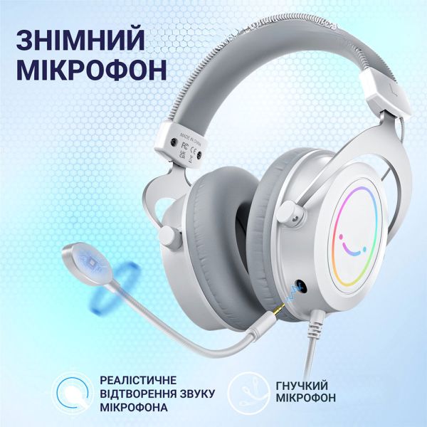 Проводные игровые наушники Fifine H3 RGB White с микрофоном