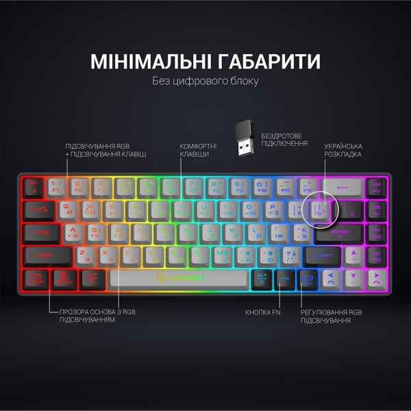 Клавиатура беспроводная GamePro GK935 Wireless LED Black