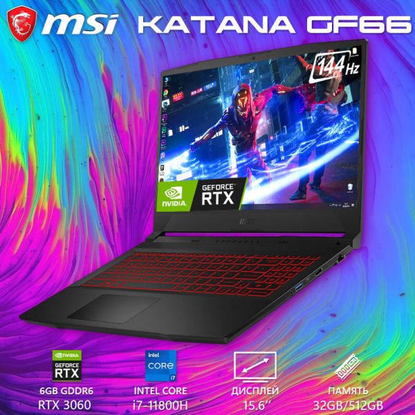 Крутий Потужний Ігровий ноутбук MSI Katana GF66 11ue 15.6" 144Hz i7 11800H RTX 3060 32GB 512GB SSD