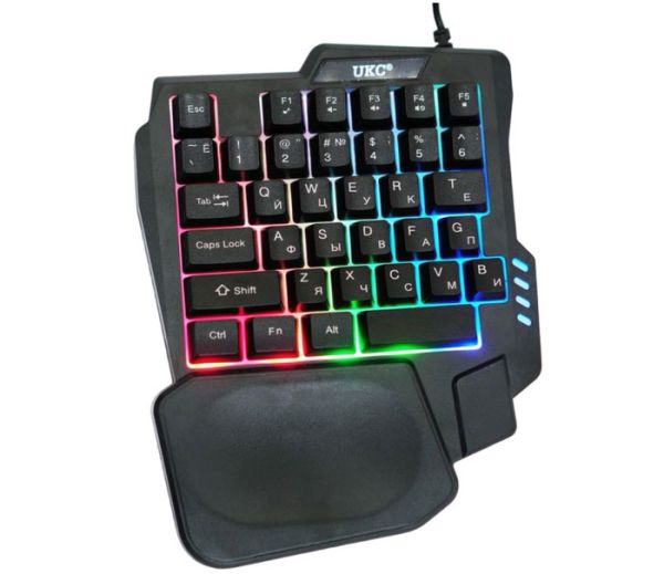 Комплект проводной игровая клавиатура для одной руки и мышь UKC 7768 с подсветкой Black