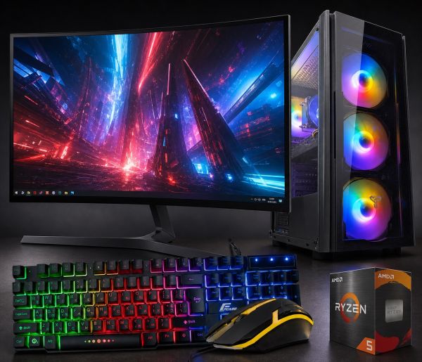 АКЦИЯ! Игровой Компьютер RYZEN 5 6 ядер + RX 580 8GB + 16GB + SSD M.2 + Монитор 27" (ZEVS PC10420U)