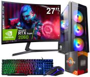 Игровой компьютер + Монитор 27" RYZEN 7 8 ядер + RTX 2060 SUPER 8GB +32GB DDR4+SSD M.2 Клавиатура +Мышка(ZEVS PC12720PRO)