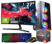 Игровой компьютер + Монитор 27" RYZEN 5 6 ядер + RTX 3060 +16GB DDR4+SSD M.2 +Клавиатура +Мышка(ZEVS PC13580U)